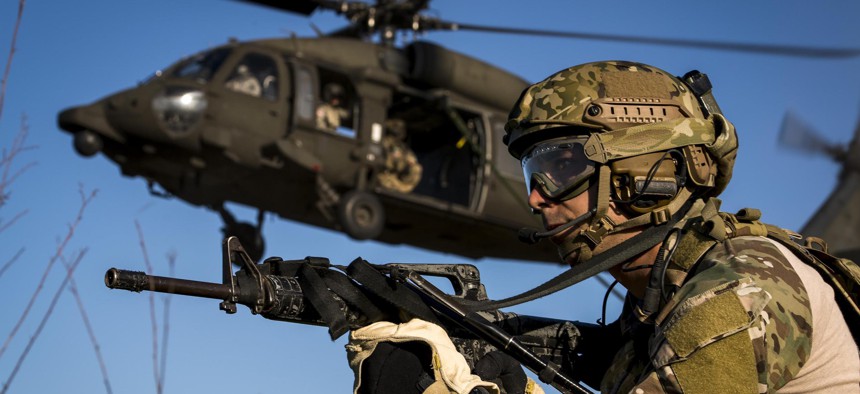 Special Tactics Training Squadron Airmen from the 24th Special Operations Wing fast rope from a U.S. Army UH-60 Black Hawk at Hurlburt Field, Fla., May 4, 2016.