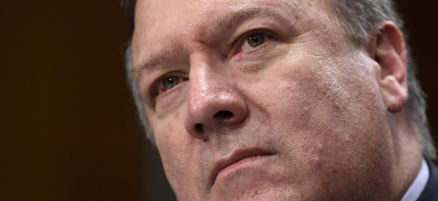 Secretary of State Mike Pompeo testifies before the Senate Foreign Relations Committee on Capitol Hill in Washington, Wednesday, July 25, 2018, during a hearing on diplomacy and national security.