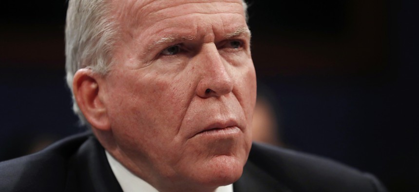 In this May 23, 2017, file photo former CIA Director John Brennan testifies on Capitol Hill in Washington before the House Intelligence Committee Russia Investigation Task Force.