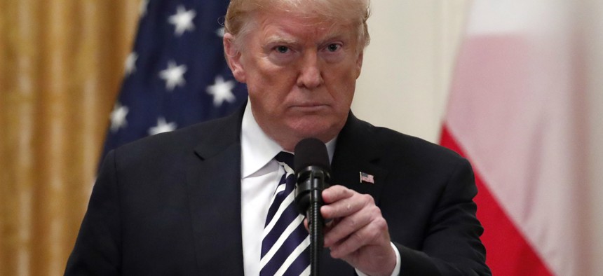 President Donald Trump at a news conference in the White House, Tuesday, Sept. 18, 2018, one day after ordering secret documents related to the Justice Department's investigation of his 2016 presidential campaign be declassified.
