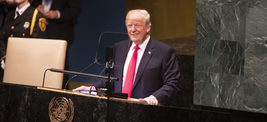 President Donald J. Trump addresses the 73rd session of the U.N. General Assembly Tuesday, Sept. 25, 2018, at the United Nations Headquarters in New York.