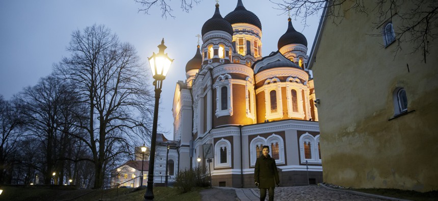 Hayden Szeto in front of the St. Alexander Nevsky Cathedral as he walks through the streets of Tallin Old Town on Monday, Nov. 21, 2016 in Tallinn, Estonia.