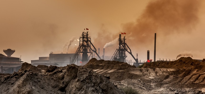 An industrial plant pollutes the air and produces hazardous waste in Baotou, Inner Mongolia, China.