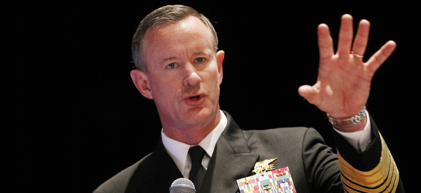Navy Adm. Bill McRaven, commander of the U.S. Special Operations Command, addresses the National Defense Industrial Association (NDIA), in Washington, Tuesday, Feb. 7, 2012