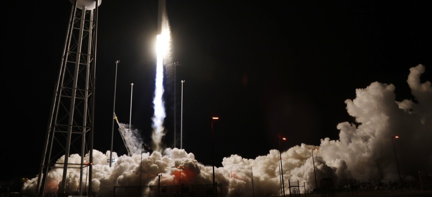 Northrop Grumman Antares rocket lifts off from the launch pad at NASA's Wallops Flight Facility in Wallops Island, Va., Saturday, Nov. 17, 2018.