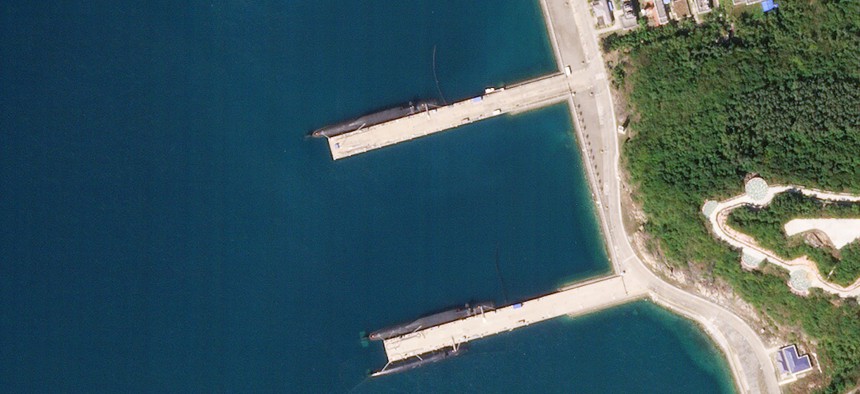 The Longpo Chinese naval facility displaying multiple JIN class submarines, on the 16th of November, 2018.
