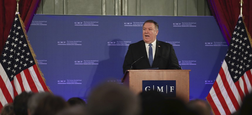 U.S. Secretary of State Mike Pompeo speaks during an event at the Concert Noble in Brussels, Tuesday, Dec. 4, 2018.