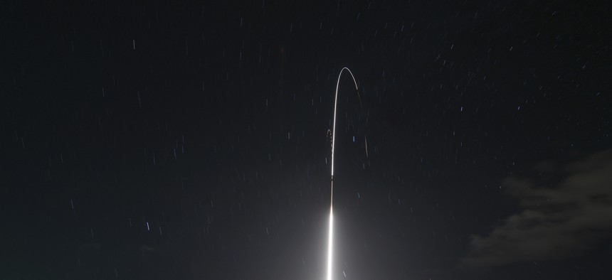 This Monday, Dec. 10, 2018 photo provided by the U.S. Missile Defense Agency (MDA) shows the launch of the U.S. military's land-based Aegis missile defense testing system, that later intercepted an intermediate range ballistic missile, from the Pacific Mi