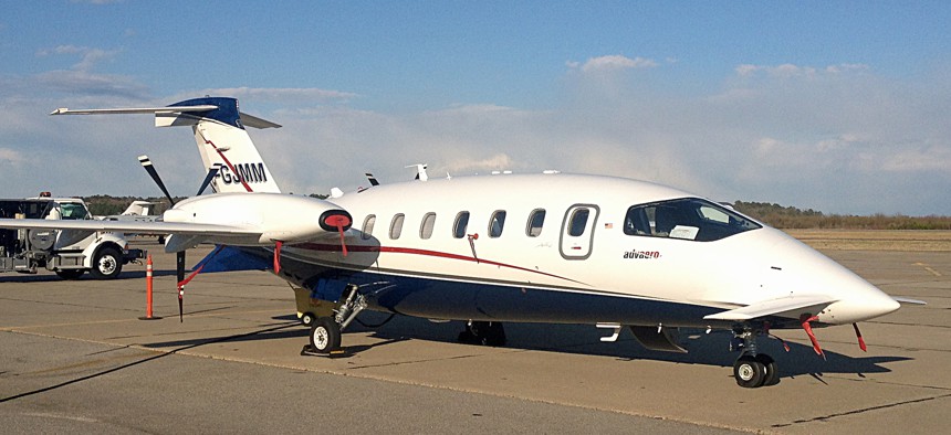 Among the defense-related firms affected by the shutdown is Engility, whose NASA trip-planning software was tested aboard this Piaggio P. 180 Avanti aircraft.