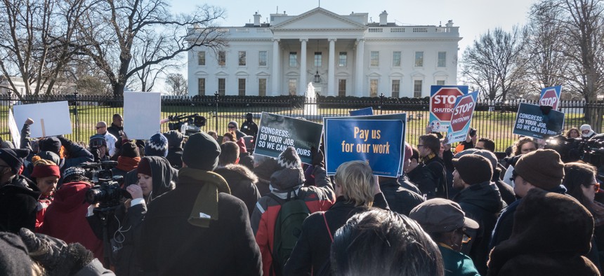 Protestors gather at the White House over the government shutdown January 10, 2019.
