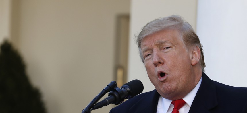 President Donald Trump speaks in the Rose Garden of the White House, Friday, Jan 25, 2019, in Washington.