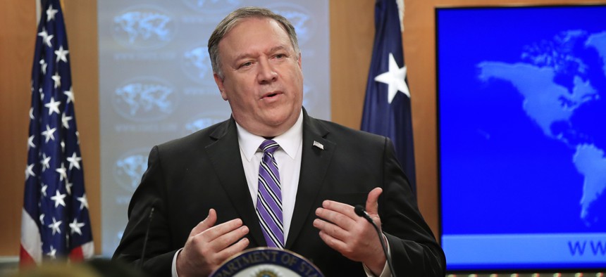 Secretary of State Mike Pompeo talks about Venezuela at the State Department in Washington, Friday, Jan. 25, 2019.