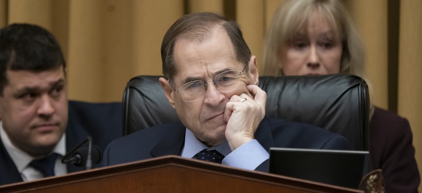 Judiciary Committee Chairman Jerrold Nadler, D-N.Y., questions Acting Attorney General Matthew Whitaker on his interactions with President Donald Trump and his oversight of the special counsel’s Russia investigation, on Capitol Hill in Washington, Friday,