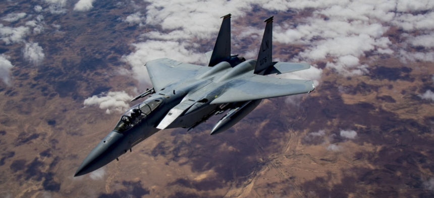 A U.S. Air Force F-15C Eagle, an earlier variant of the proposed F-15EX, flies in support of Combined Joint Task Force – Operation Inherent Resolve Feb. 11, 2019.