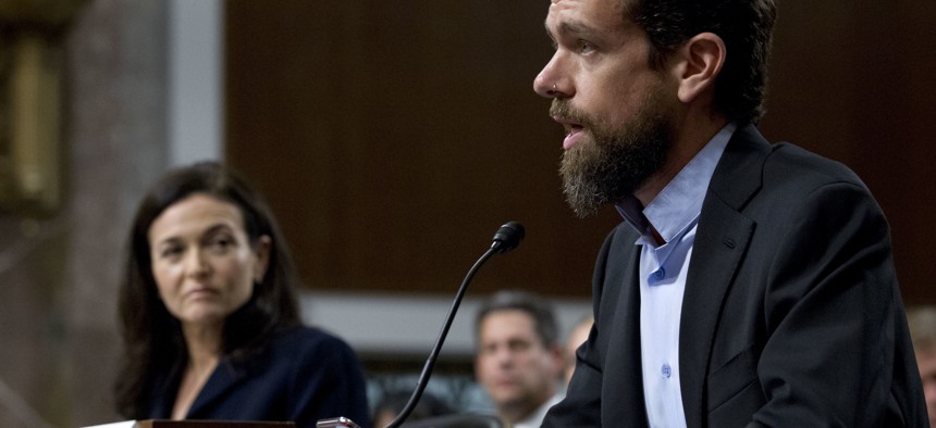 Twitter CEO Jack Dorsey and Facebook COO Sheryl Sandberg testify before the Senate on 'Foreign Influence Operations and Their Use of Social Media Platforms' on Sept. 5, 2018.