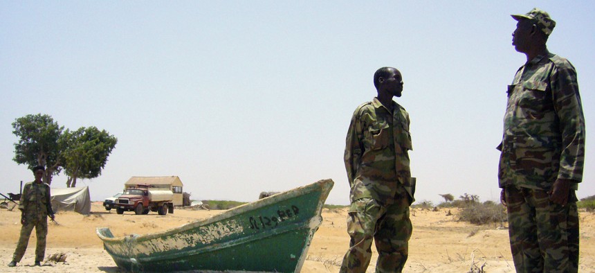 In this Monday March 28, 2011 photo, Somaliland coast guards, in Milaxaar.