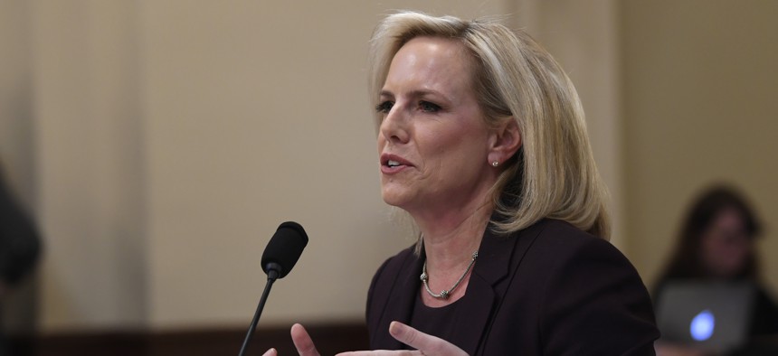 Homeland Security Secretary Kirstjen Nielsen testifies on Capitol Hill in Washington, Wednesday, March 6, 2019, before the House Homeland Security Committee. 