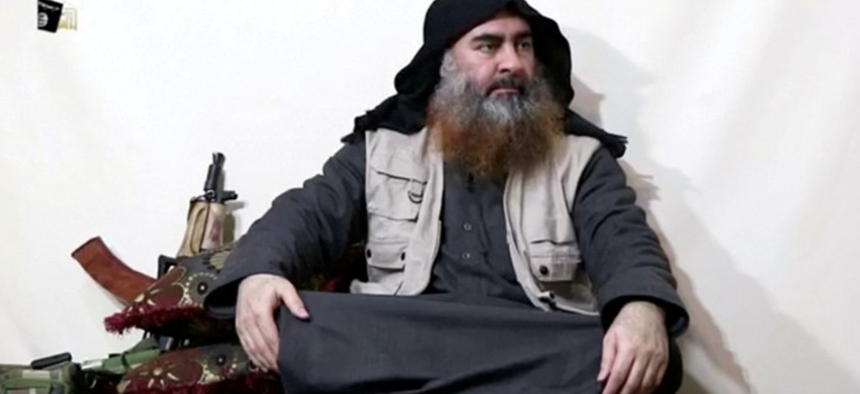The man assumed to be Abu Bakr al-Baghdadi appears in a video released on April 29, 2019.