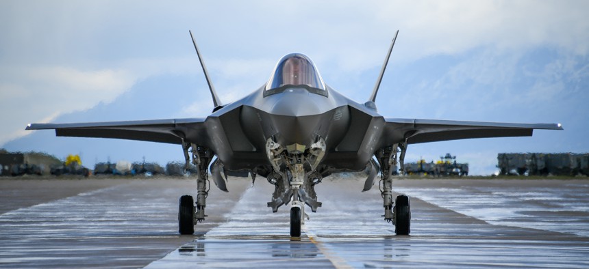 An F-35A taxis during a combat exercise at Hill Air Force Base, Utah, on May 1.