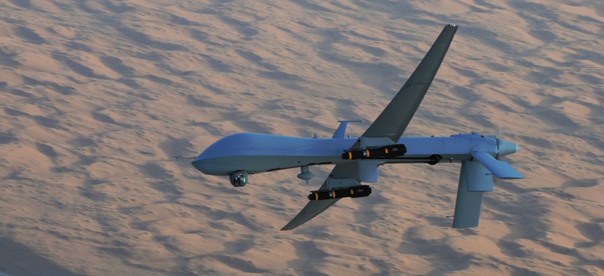 The new Hellfire variant probably looks a lot like the ones hanging off this MQ-1 Predator over southern Afghanistan.