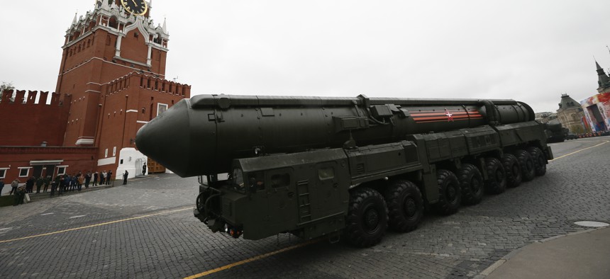 In this Tuesday, May 9, 2017 file photo, Russian Topol M intercontinental ballistic missile launcher rolls along Red Square during the Victory Day military parade to celebrate 72 years since the end of WWII and the defeat of Nazi Germany.