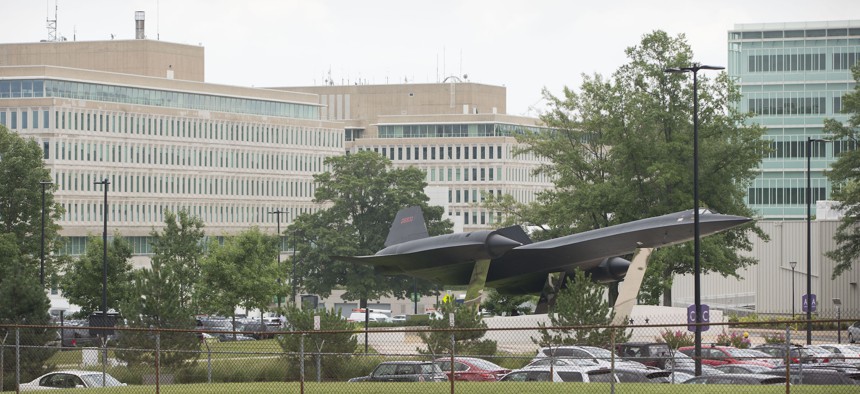 A Lockheed SR-71 Blackbird aircraft on display in the parking lot at Central Intelligence Agency (CIA) Headquarters in McLean, Va., Tuesday, July 15, 2014. 