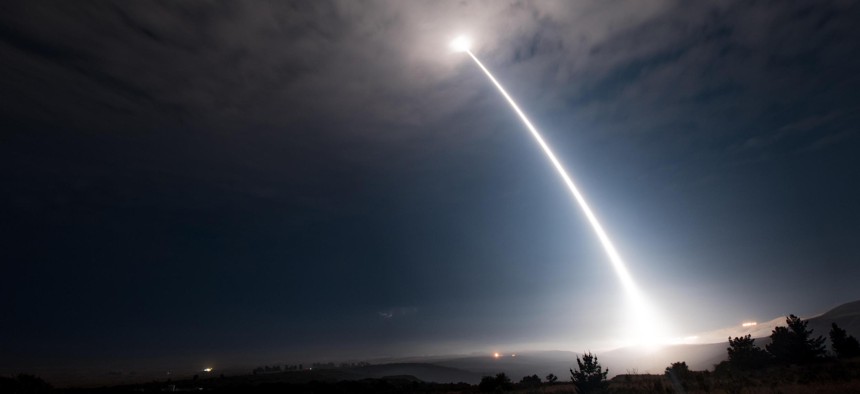 An unarmed Minuteman III intercontinental ballistic missile launches during an operational test at Vandenberg Air Force Base, Calif.