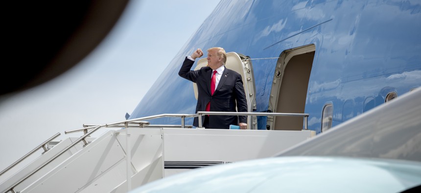 President Donald Trump boards Air Force One at Peterson Air Force Base, Colo., Thursday, May 30, 2019.