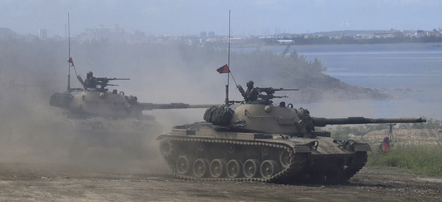Taiwan's military M109 self-propelled Howitzers move during the annual Han Kuang exercises in Pingtung County, Southern Taiwan, Thursday, May 30, 2019.