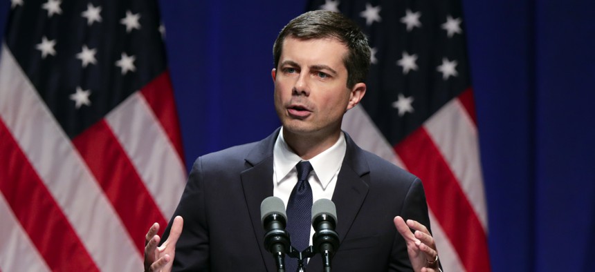 Democratic presidential candidate Mayor Pete Buttigieg delivers remarks on foreign policy and national security during a speech at the Indiana University Auditorium in Bloomington, Ind., Tuesday, June 11, 2019.