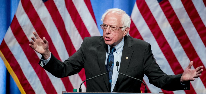 Democratic presidential candidate Sen. Bernie Sanders, I-Vt., speaks at George Washington University in Washington, Wednesday, June 12, 2019.