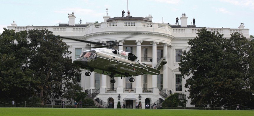 Marine Helicopter Squadron One (HMX-1) runs test flights of the new VH-92A over the South Lawn of the White House on Sept. 22, 2018.