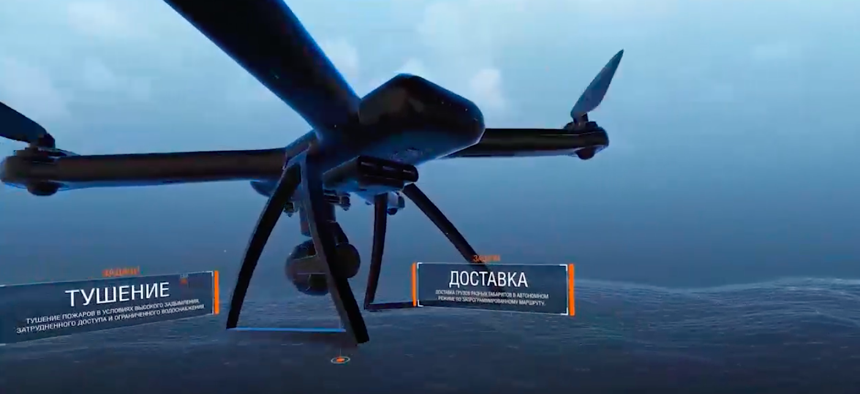 A still from an illustrative video of Russian battle drones from Russian news site Izvestia.