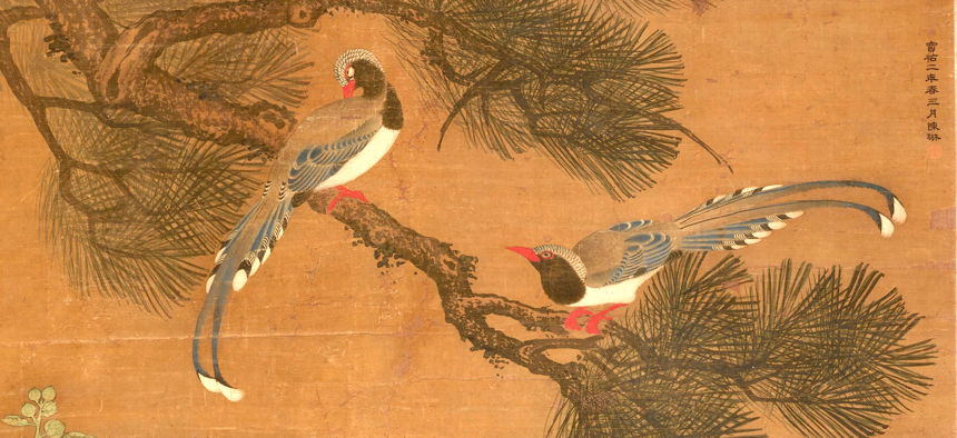 "Magpies in a Pine Tree, Ducks and Hollyhocks" Ming or Qing dynasty, 17th-19th century