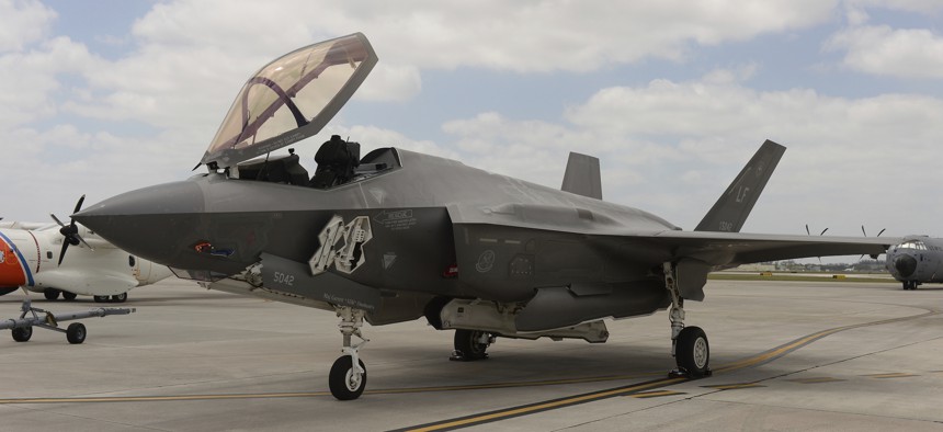 The Lockheed Martin F-35 Lightning II sits on the tarmac during media day for the National Salute To America's Heroes Air & Sea Show at Opa locka Executive Airport on May 24, 2019 in Miami, Florida.