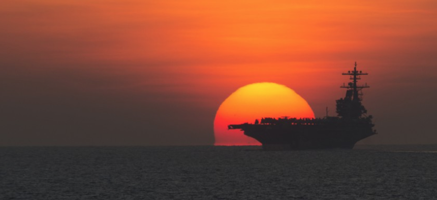 The aircraft carrier USS George H.W. Bush (CVN 77) transits the Gulf of Aden. 