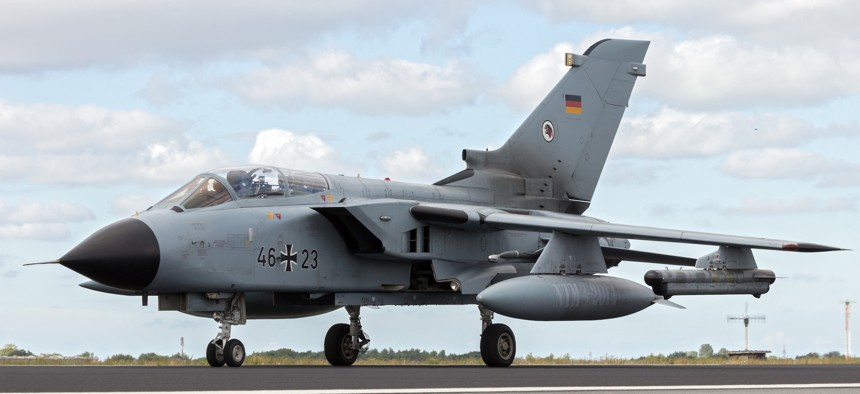 German Air Force Tornado from AG-51 taxiing at the 2014 NATO Tiger Meet at Schleswig-Jagel airbase.