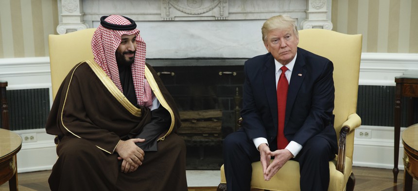 In this March 14, 2017 file photo, President Donald Trump meets with then Saudi Defense Minister and Deputy Crown Prince Mohammed bin Salman.