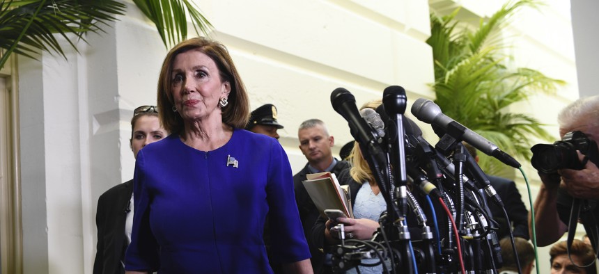 House Speaker Nancy Pelosi of Calif., arrives to read a statement announcing a formal impeachment inquiry into President Donald Trump, on Capitol Hill in Washington, Tuesday, Sept. 24, 2019. 