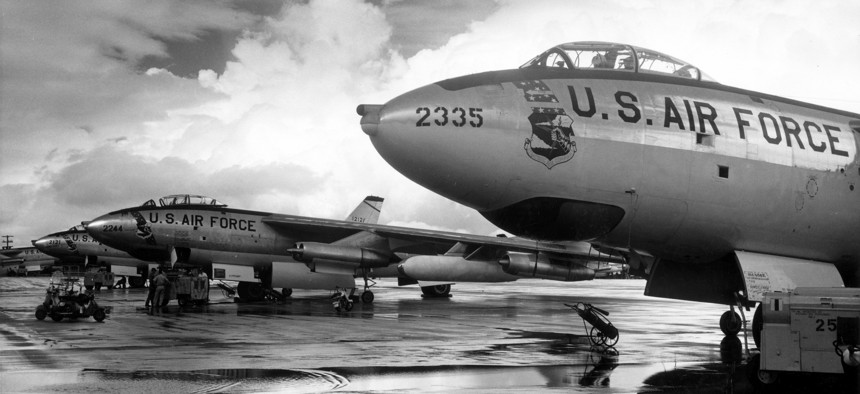B-47 Stratojets on the ramp in the 1950s.