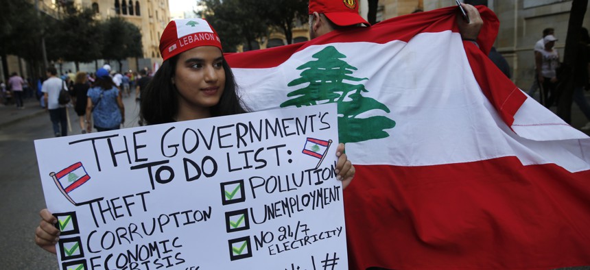 Protesters in Beirut, Lebanon, Sunday, Oct. 20, 2019.
