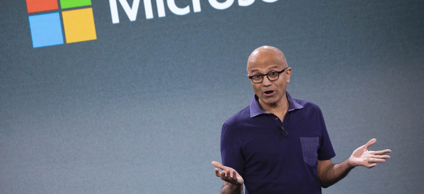 Microsoft CEO Satya Nadella talks during a company event, Wednesday, Oct. 2, 2019, in New York.