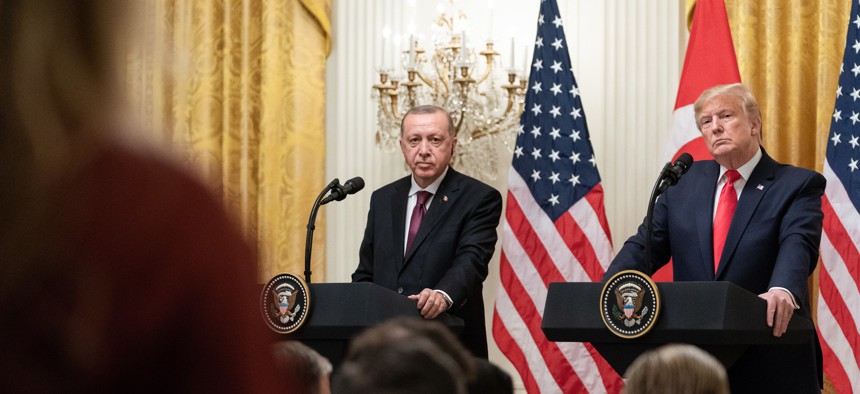 President Donald Trump in a joint press conference with Turkish President Recep Erdogan Wed., Nov. 13, 2019, in the East Room of the White House. 