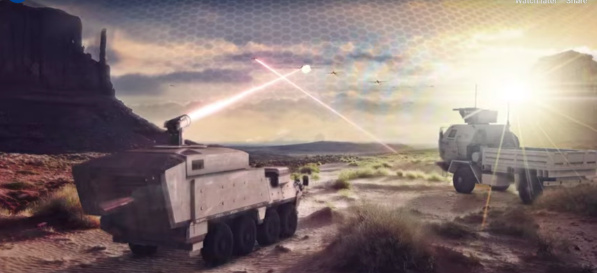 A screen shot from a promo video from weapons maker Lockheed Martin showing multi-domain battle concepts.