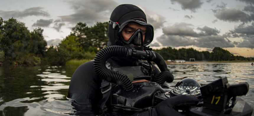 (September 18, 2019) A member assigned to Naval Special Warfare Group 2 conducts military dive operations off the East Coast of the United States.