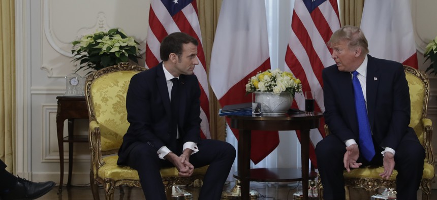Before the NATO leaders meeting, President Donald meets French President Emmanuel Macron at Winfield House, Tuesday, Dec. 3, 2019, in London.