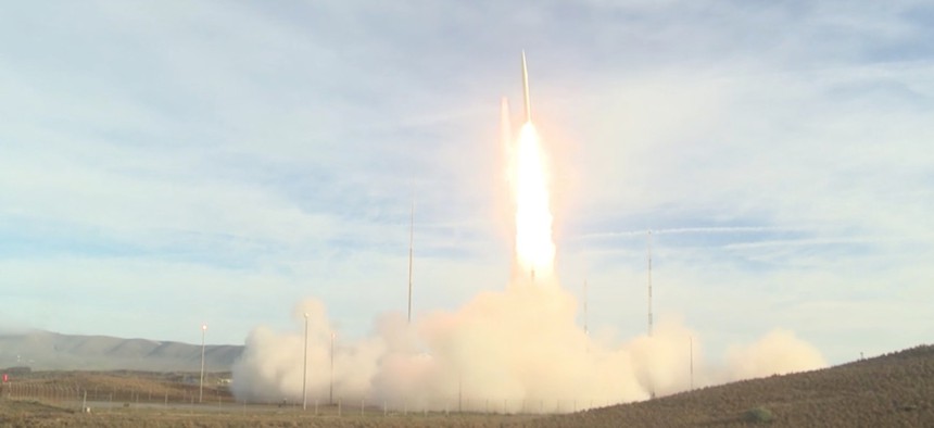 A screen grab of the Dec. 12 flight test of U.S. ground launched missile.