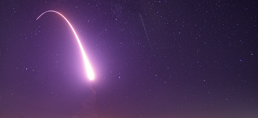 An unarmed Minuteman III ICBM launches during a test on Oct. 2, 2019, at Vandenberg Air Force Base, California.