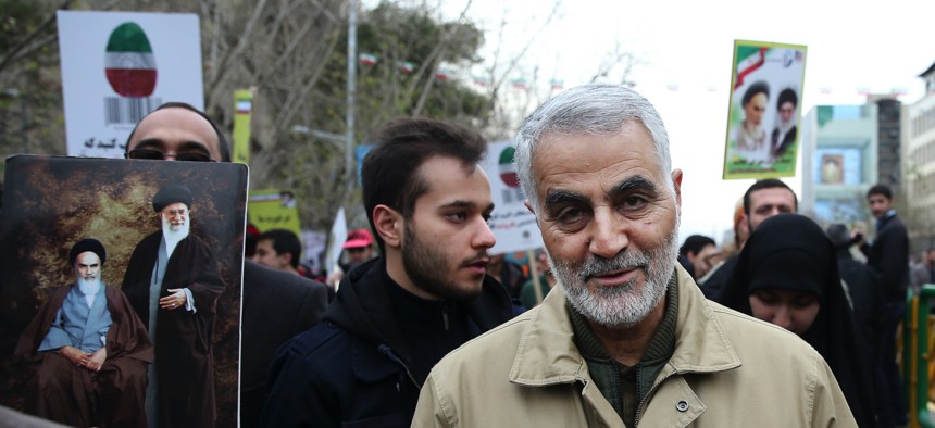 Commander of Iran's Quds Force, Qassem Soleimani attends an annual rally commemorating the anniversary of the 1979 Islamic revolution, in Tehran, Iran, Thursday, Feb. 11, 2016.