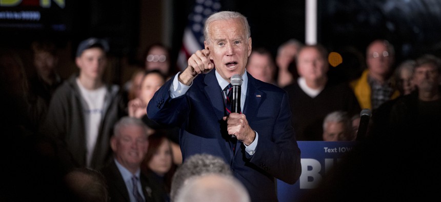 Democratic presidential candidate, former Vice President Joe Biden speaks at a campaign rally at Modern Woodmen Park, Sunday, Jan. 5, 2020, in Davenport, Iowa.
